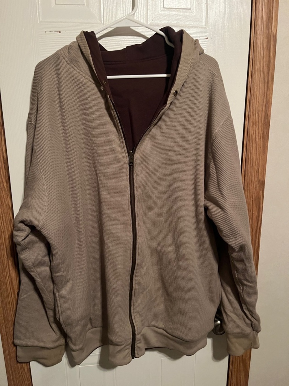 Men's Beige Hooded Zip Reversible Sweater